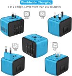 SAUNORCH Universal International Travel Power Adapter W/Smart High Speed 2.4A 4xUSB Wall Charger, European Adapter, Worldwide AC Outlet Plugs Adapters for Europe, UK, US, AU, Asia-Blue - Image 2
